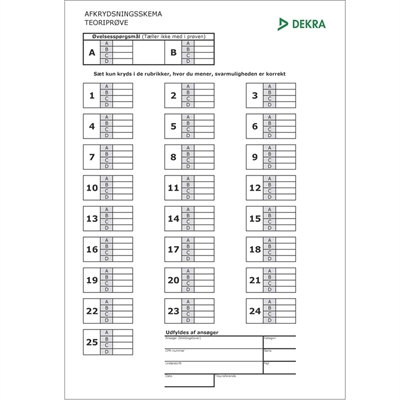 Afkrydsningsark til analoge prøver A, B, C, D